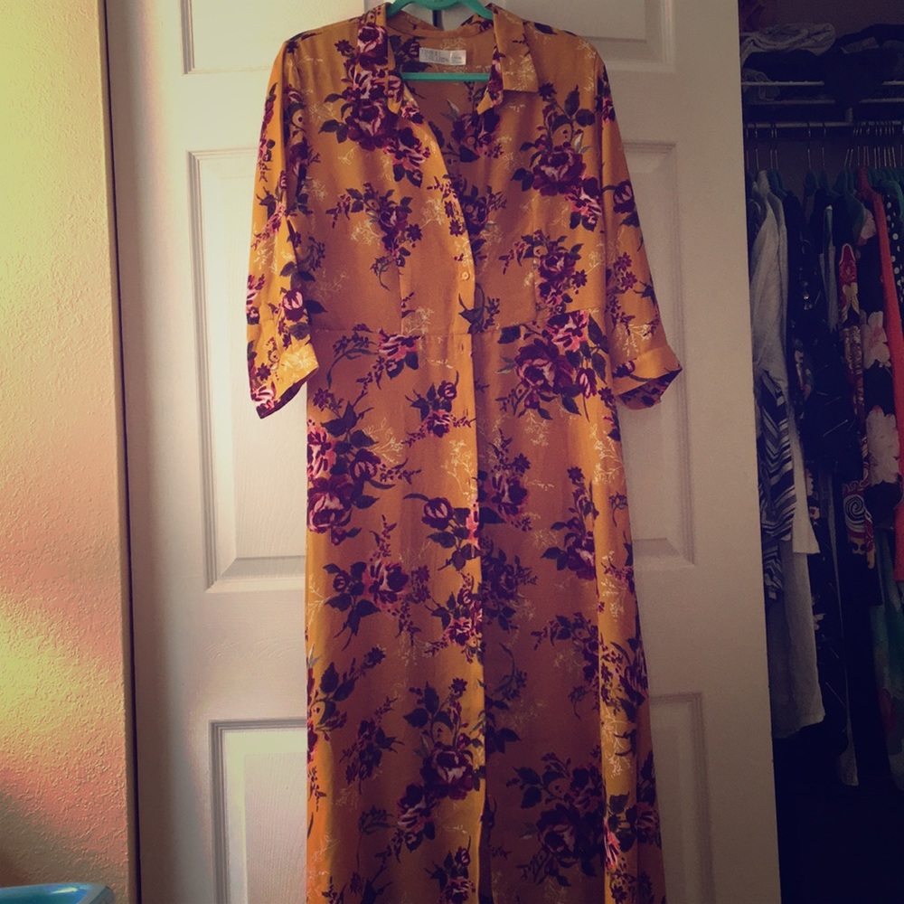 Yellow and red floral summer dress